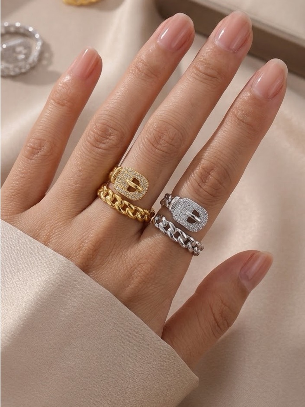 62: Stainless steel 18kt gold plated Belt Chain Link Statement Ring
